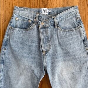 PRINCESS POLLY Asymmetric Straight Leg Jean (Light Wash Denim)